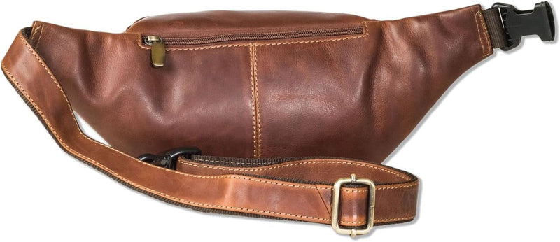 Grosse Bauchtasche Vorne mit einem Druckknopf-Aussenfach Rindsleder Multicolor/Cognac, Multicolor/Co