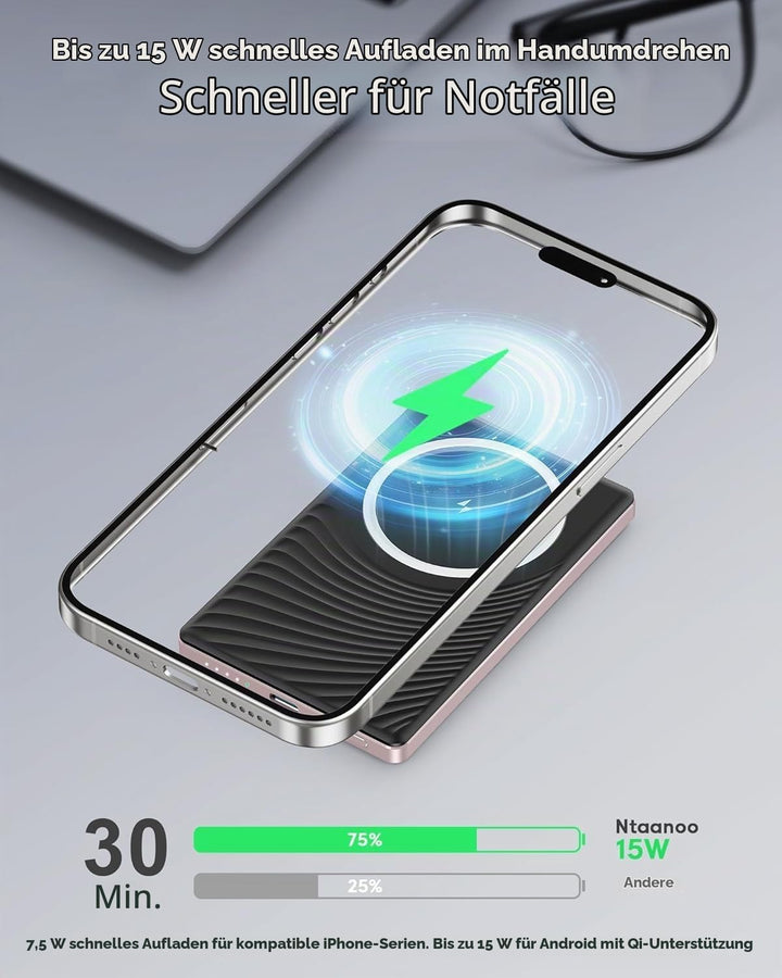 New iPhone Powerbank für Magsafe, Ultra Slim Magnetische Power Bank 5000mAh | Ultradünn &amp; leicht,