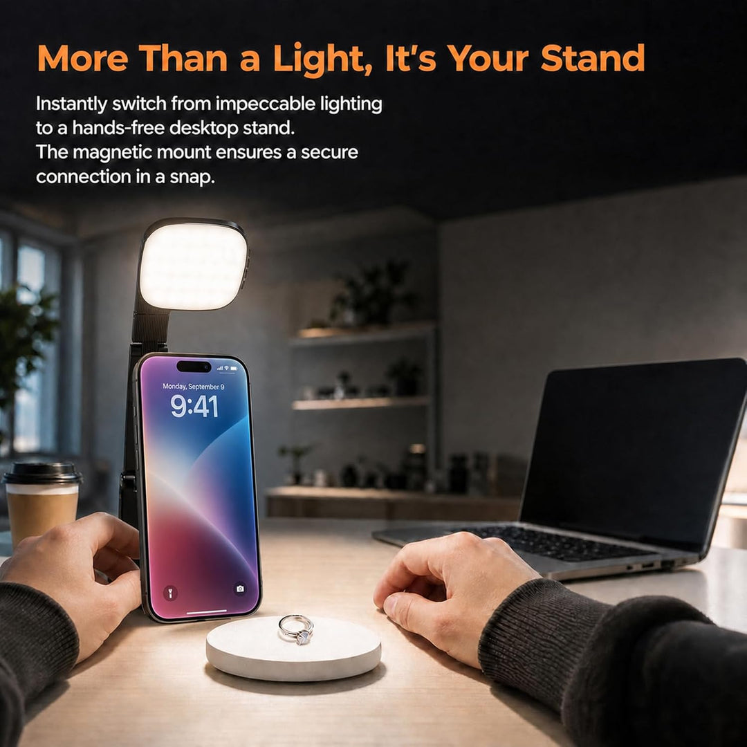 Magnetisches 3-in-1 Selfie Licht Mit Spiegel, 1000mAh Akku 48 LEDs & 10 Helligkeitsstufen (3000K-650