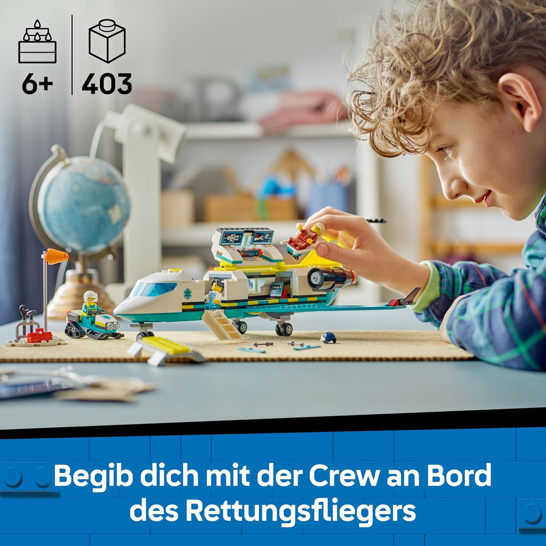 LEGO City Notfallrettungsflugzeug – Set mit Flieger, Schneemobil und 4 Mini-Figuren: Rettungssanität