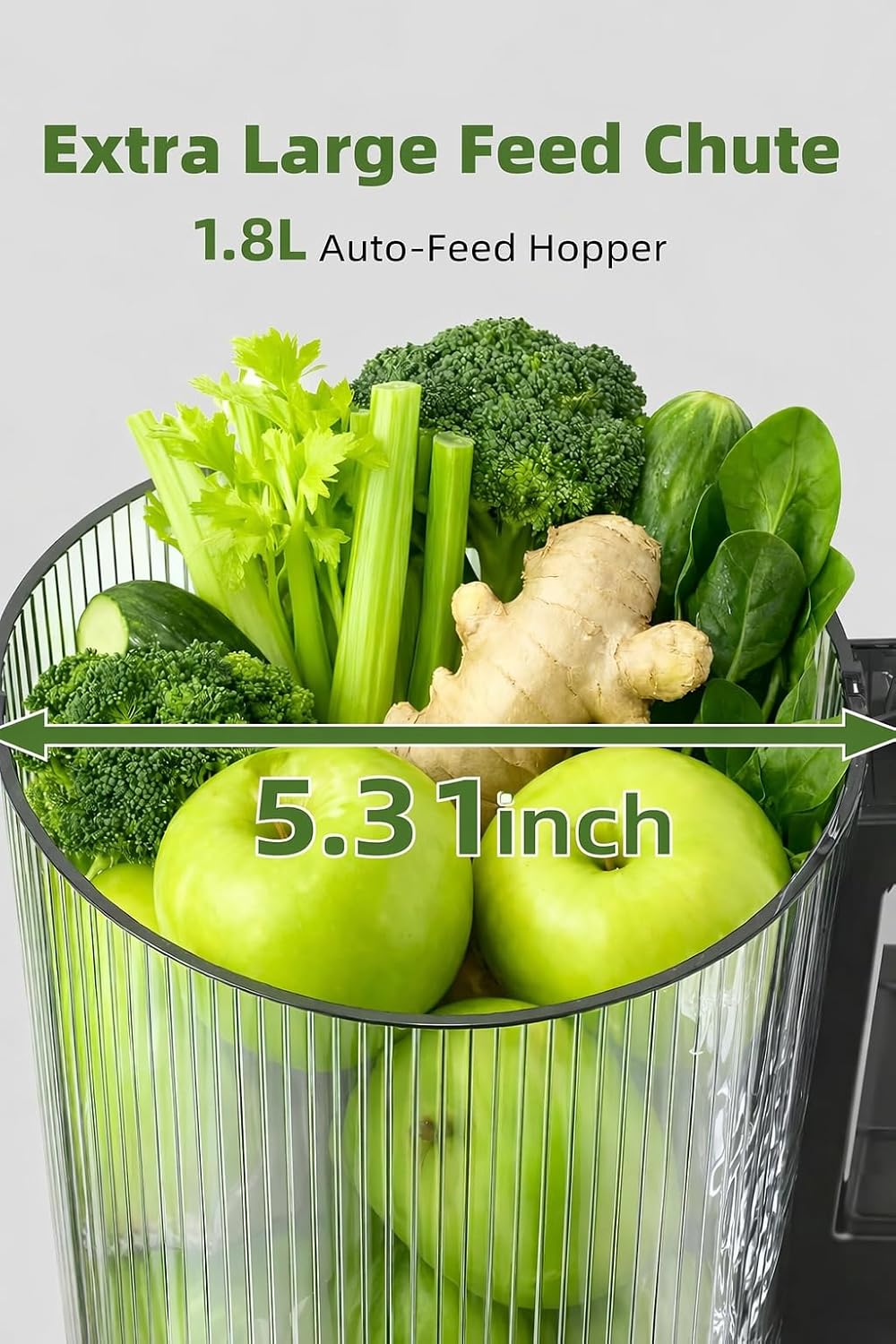 ACOQOOS Entsafter, Entsafter für Ganze Gemüse und Obst, 132mm, Breite und Grössere Fütterungsröhre,
