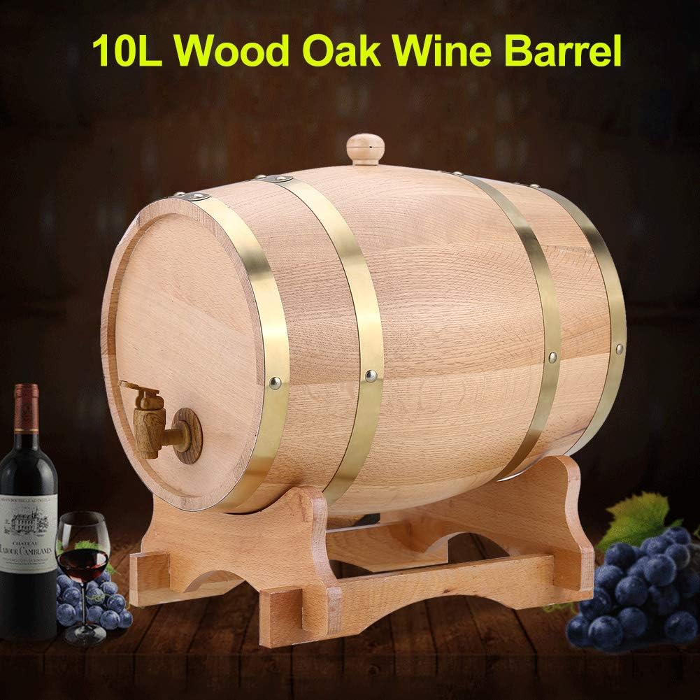 lyrlody Eichenweinfass, 10L Vintage Timber Weinfass Weinspender mit Holzständer für Whisky Bourbon T