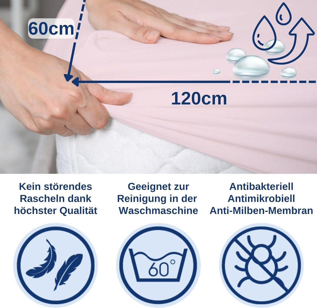 Snibbs wasserdichtes Spannbetttuch mit Eckgurten, wasserdichte Matratzenauflage fürs Babybett, Matra