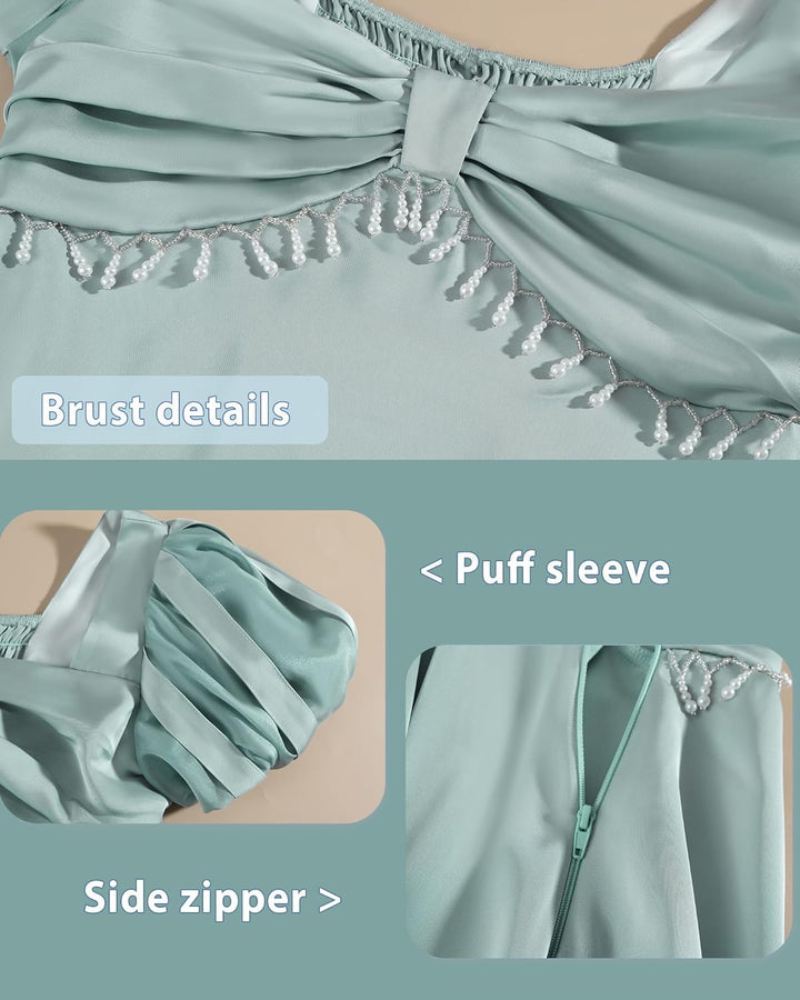Damen Regency Kleid Jane Austen Lange Vintage Kleider Viktorianische Ballkleid mit Schal und Handsch