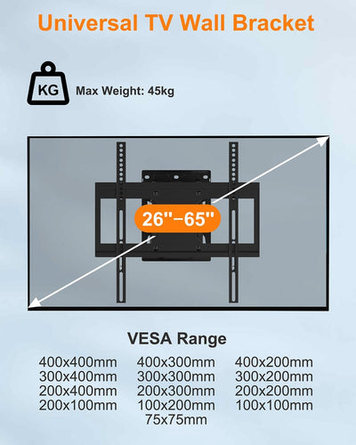 TV Wandhalterung Schwenkbar für 26-65 Zoll Fernseher WHYFONE Fernseher Wandhalter Neigbar Vollbewegu