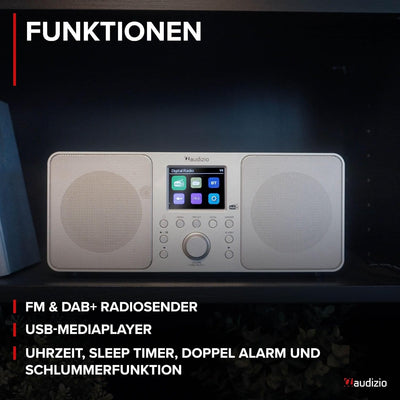 Audizio Genua DAB Radio mit Bluetooth – Stereo DAB Plus Radio mit Fernbedienung, 60 Speicherplätze,