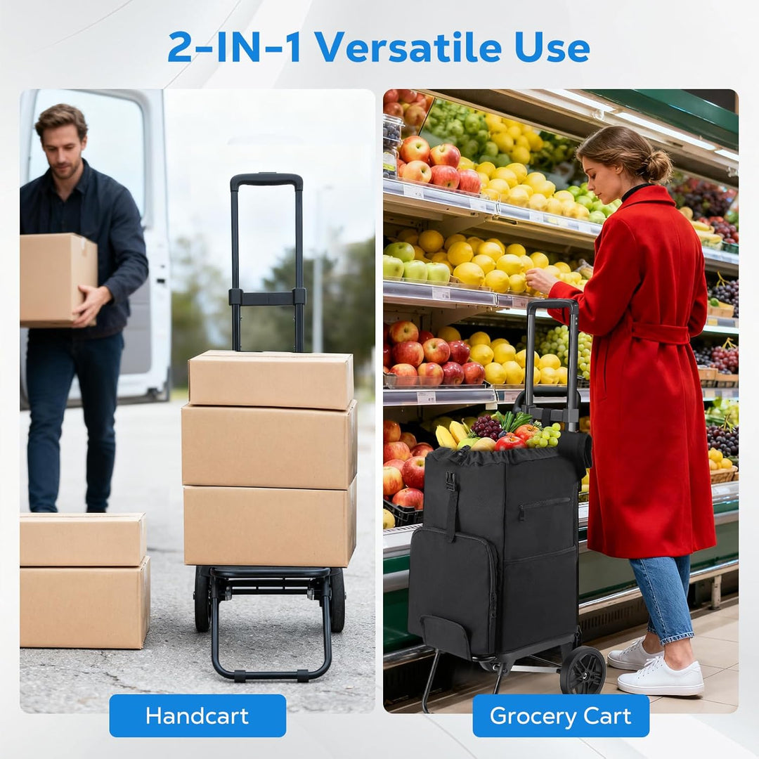 Housolution Einkaufstrolley Klappbar, 46L/136KG Grosser Kapazität Einkaufswagen Einkaufstasche mit R