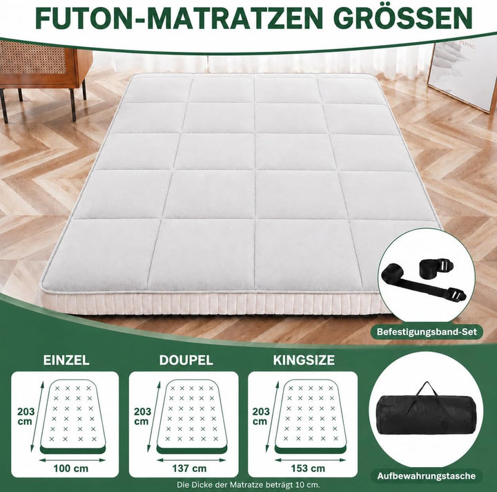 Futon Matratze 153x203cm Klappmatratze - 10cm dick Japanische Klappmatratze, Futon Gästebett, Bodenm