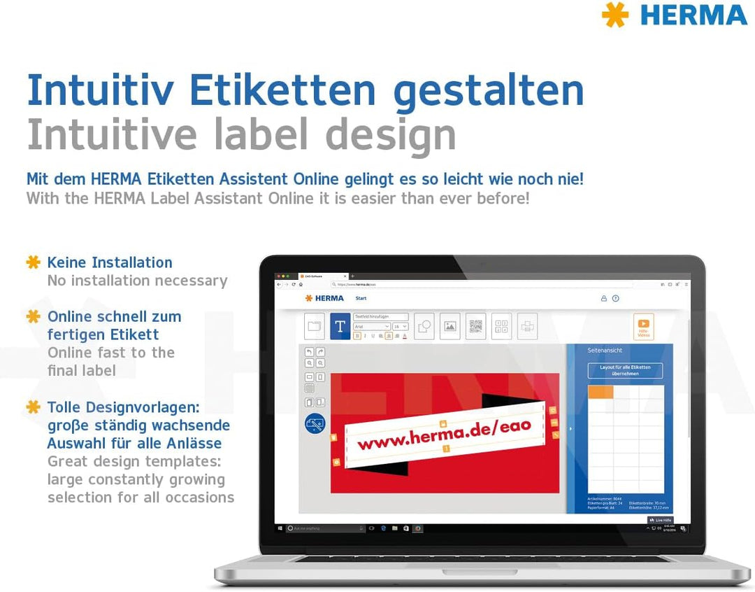 HERMA 10304 Universal Etiketten ablösbar, 100 Blatt, 88,9 x 46,6 mm, 12 Stück pro A4 Bogen, 1200 Auf