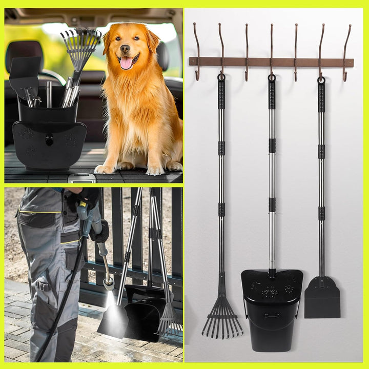 3 Pack Hundekotschaufel, 100CM Länge Griff Pooper Scooper Dreheimer, Rechen und Spaten mit 20 Abfall