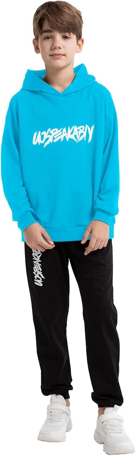 Jungen Hoodie Trainingsanzug Sweatshirt Top und Hose Kleidungsset 2-15 Jahre 4-5 Jahre Himmelblau-2,