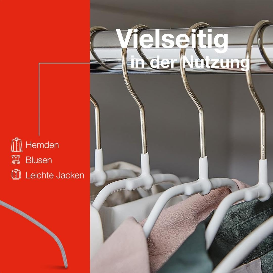 MAWA Kleiderbügel Light, Set mit 100 50% platzsparenden und rutschfesten Bügeln, ideal für Hemden un