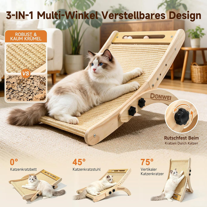 DONWEI Kratzbett Katzen Sisal, 3-IN-1 Kratzbrett für Kleine &amp; Grosse Katzen | 3 Verstell Modi, Massi