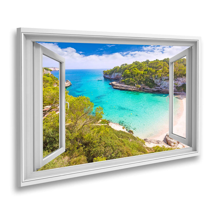 islandburner Bild auf Leinwand Fensterblick Mallorca Cala Llombards Santanyi Beach auf der spanische