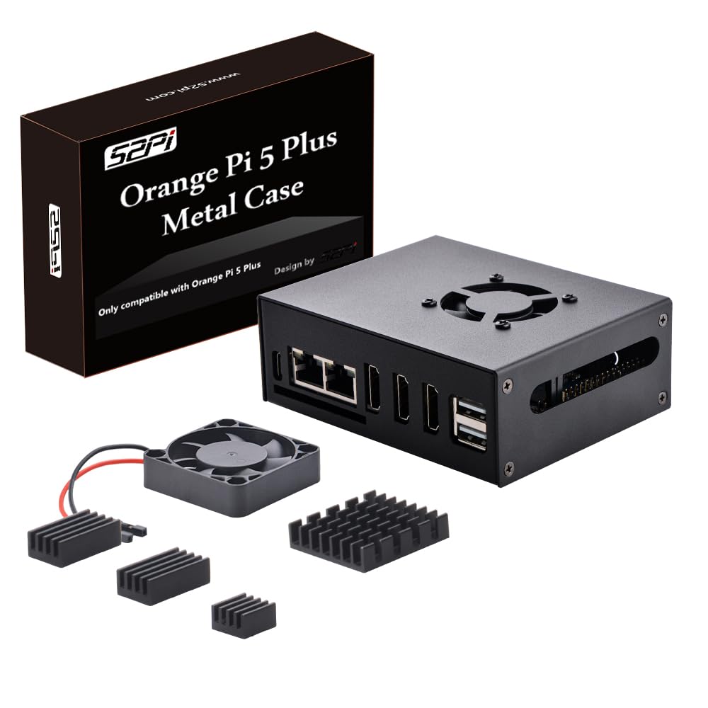 GeeekPi Metallgehäuse mit 40mm Lüfter & 4pcs Kühlkörpern für Orange Pi 5 Plus 4GB/8GB/16GB
