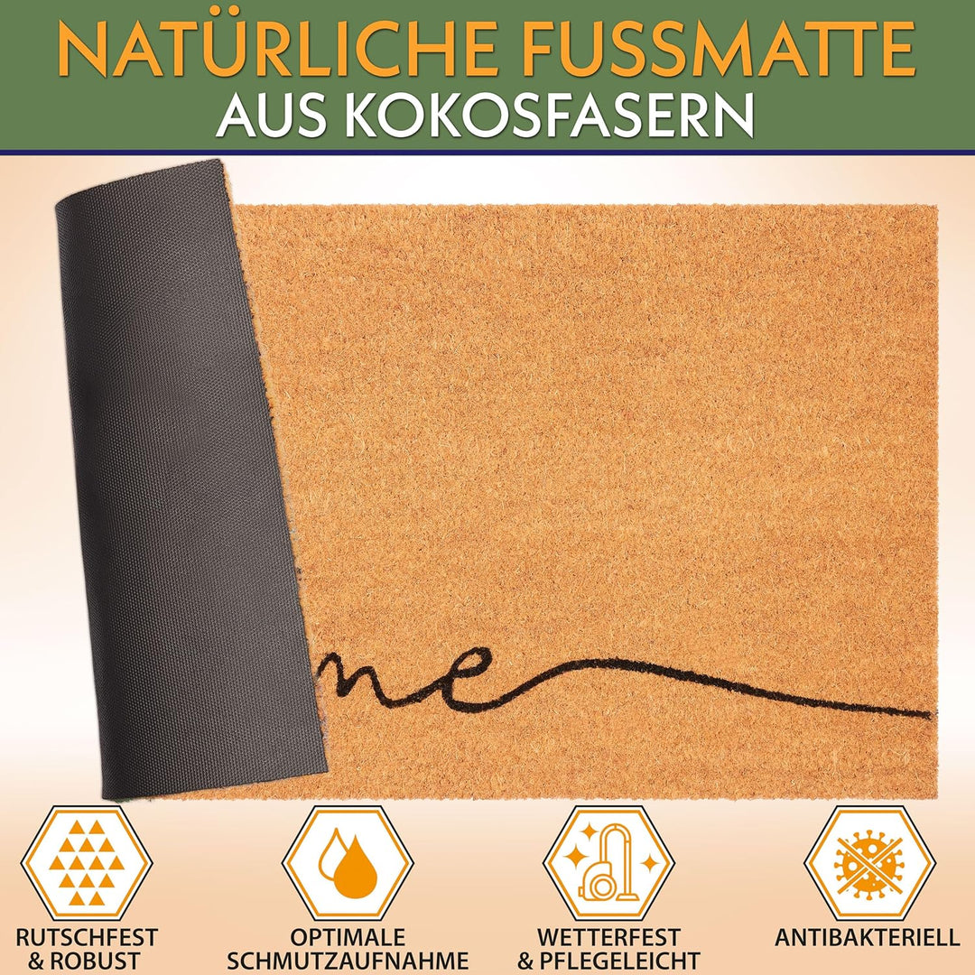 BRUBAKER Fussmatte für Aussen und Innen - Home - 45 x 75 cm Schmutzfangmatte aus 100% Kokos - Antiru