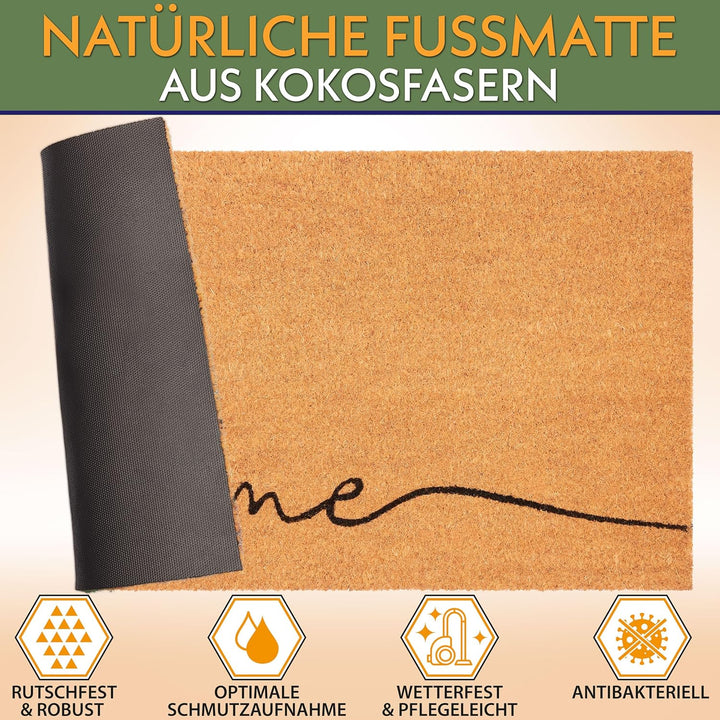 BRUBAKER Fussmatte für Aussen und Innen - Home - 45 x 75 cm Schmutzfangmatte aus 100% Kokos - Antiru