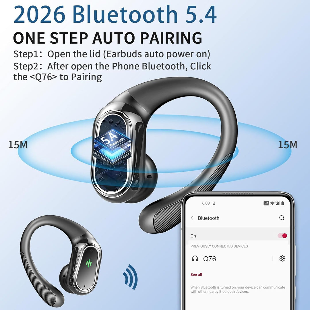 Bluetooth Kopfhörer, 2026 Kopfhörer Kabellos Bluetooth 5.4 Sport tiefer Bass, 50 std Spielzeit In Ea