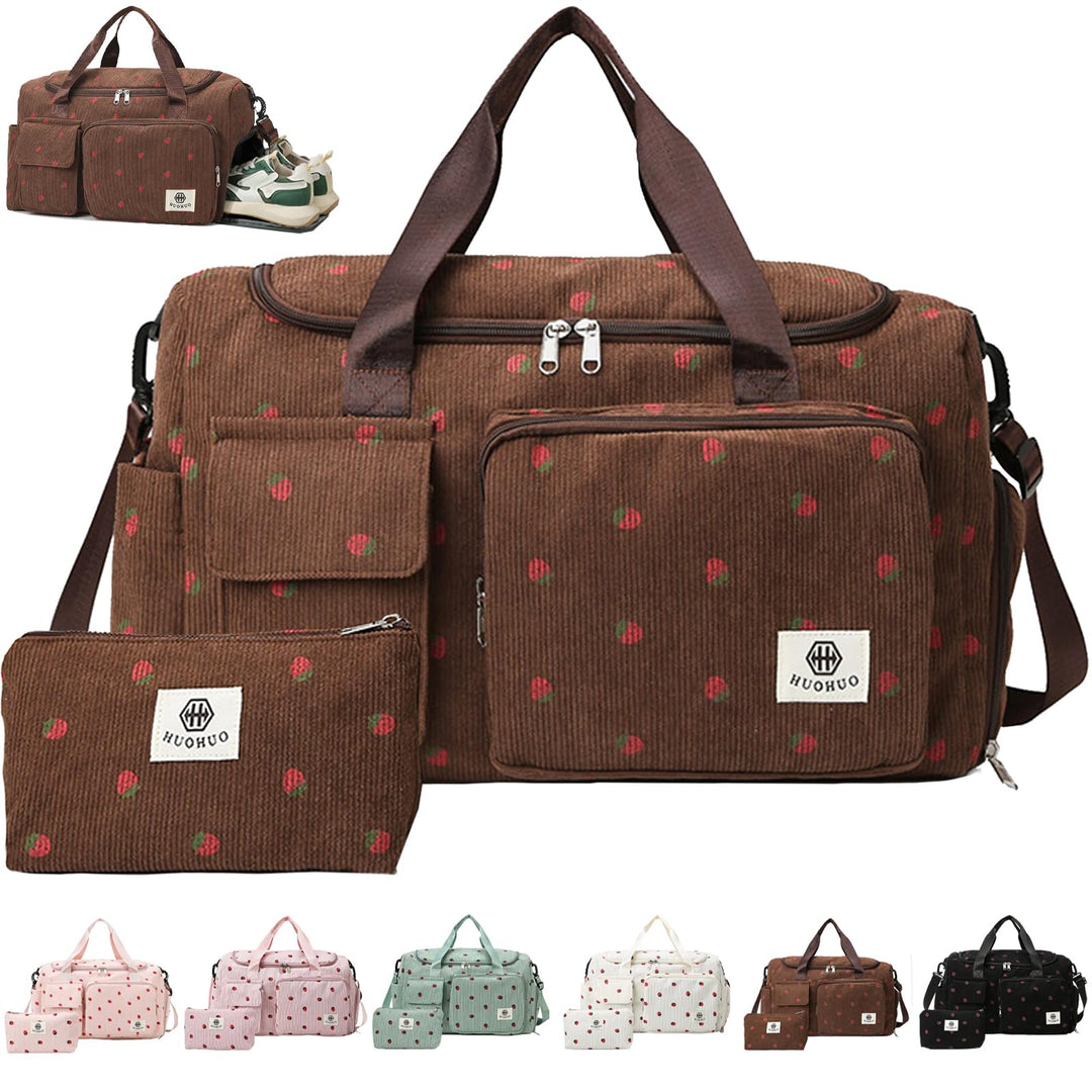 Reisetasche Damen, Sporttasche Damen mit Schuhfach, Nassfach and Kleine Geldbörse, Cord Schwimmtasch