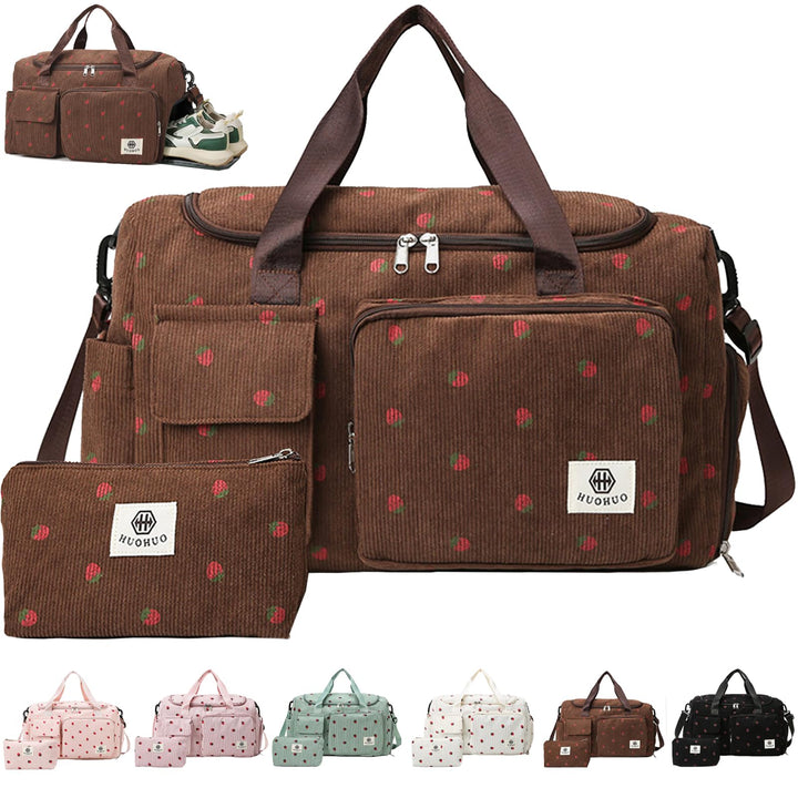Reisetasche Damen, Sporttasche Damen mit Schuhfach, Nassfach and Kleine Geldbörse, Cord Schwimmtasch