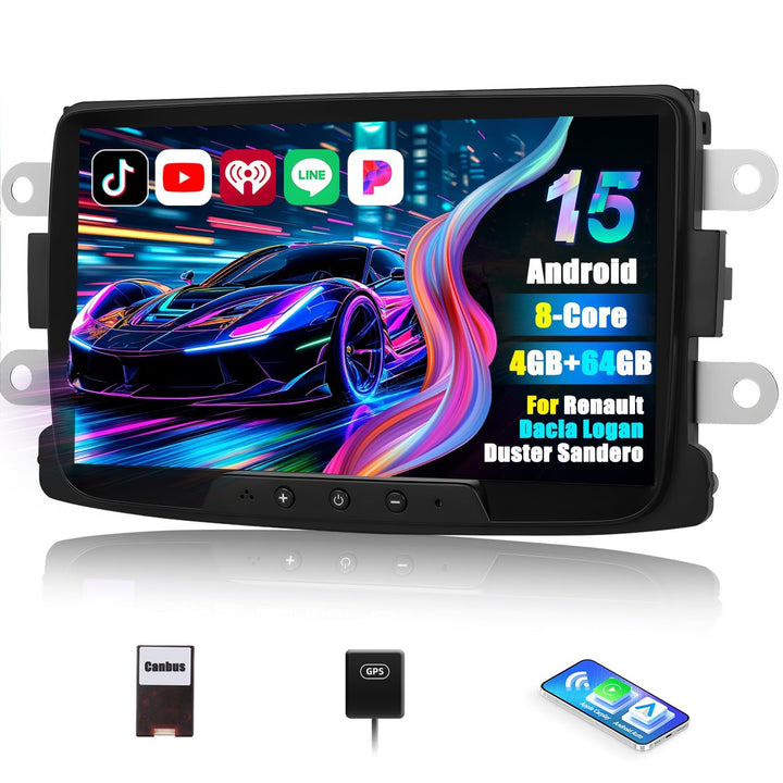 CAMECHO 4G+64G Android 15 Autoradio für Renault Dacia Dokker Logan Duster Sandero Lodgy mit Navi Car