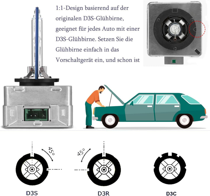 LTONXEN D3S Xenon 8000K Brenner, 12V 35W Kalt blau Auto Scheinwerferlampe HID Entladungs Lampe Ersat