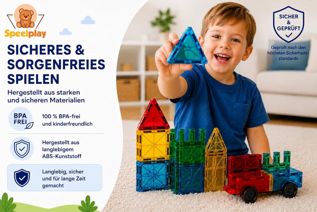 Magnetbausteine 120 PCS Set mit 2 Autos &amp; 4 XL-Basisplatten – STEM-Bauspielzeug für Kinder ab 3 Jahr
