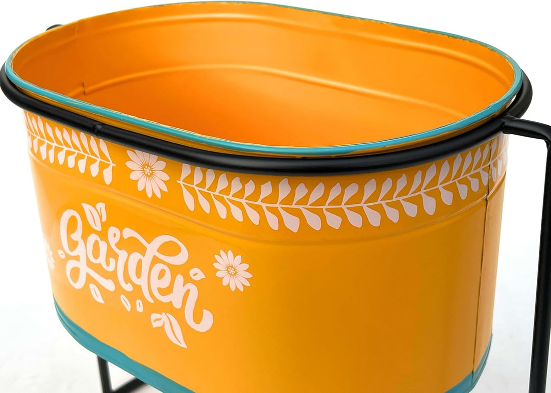 DanDiBo Blumenhocker mit Topf Metall Stehend Orange Oval 30 cm Blumenständer 96526 L Blumensäule Mod