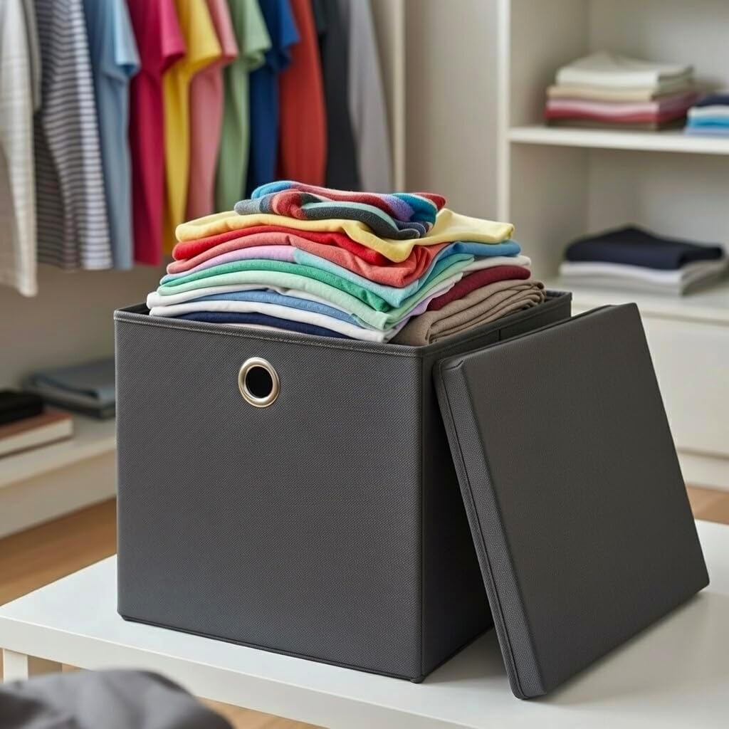 StickandShine 4er Set Dunkelgrau Faltbox 28 x 28 x 28 cm Aufbewahrungsbox faltbar mit Deckel, Dunkel