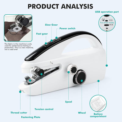 Outbit Mini-Handnähmaschine, tragbare elektrische Nähmaschine mit Nähzubehör, geeignet für Anfänger