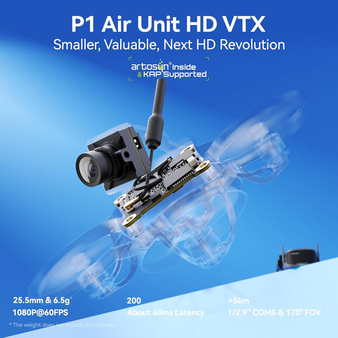 BETAFPV P1 Air Unit HD VTX with 1080P/60FPS, 60ms Low Latency, 5KM Max Range, 1/2.9'' CMOS Sensor, 1