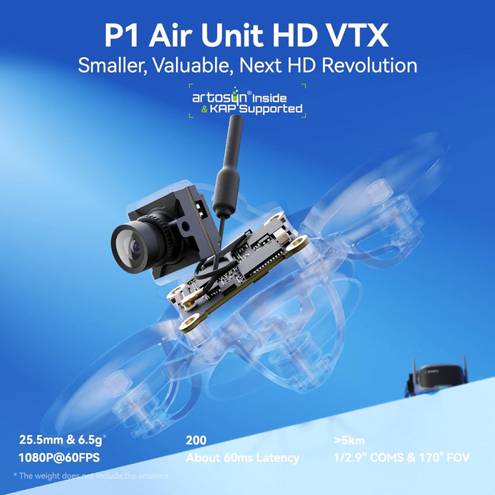 BETAFPV P1 Air Unit HD VTX with 1080P/60FPS, 60ms Low Latency, 5KM Max Range, 1/2.9'' CMOS Sensor, 1