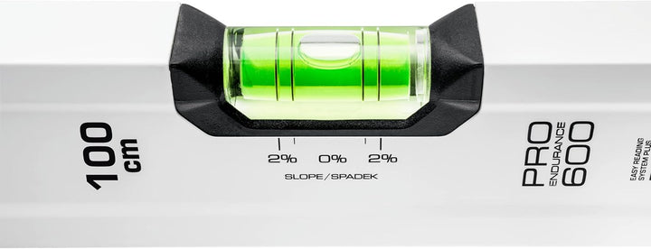 PRO600 Wasserwaage 100cm mit 2% Gefälle - Ergonomischen Profil und ERS+ (Easy Reading System) Präzis