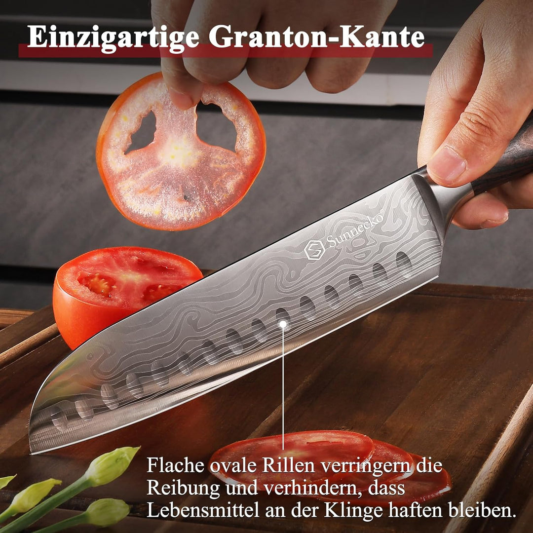 Sunnecko 17cm Santoku Messer Küchenmesser Kochmesser - Kochmesser Profi Messer Japanisches Messer Sc