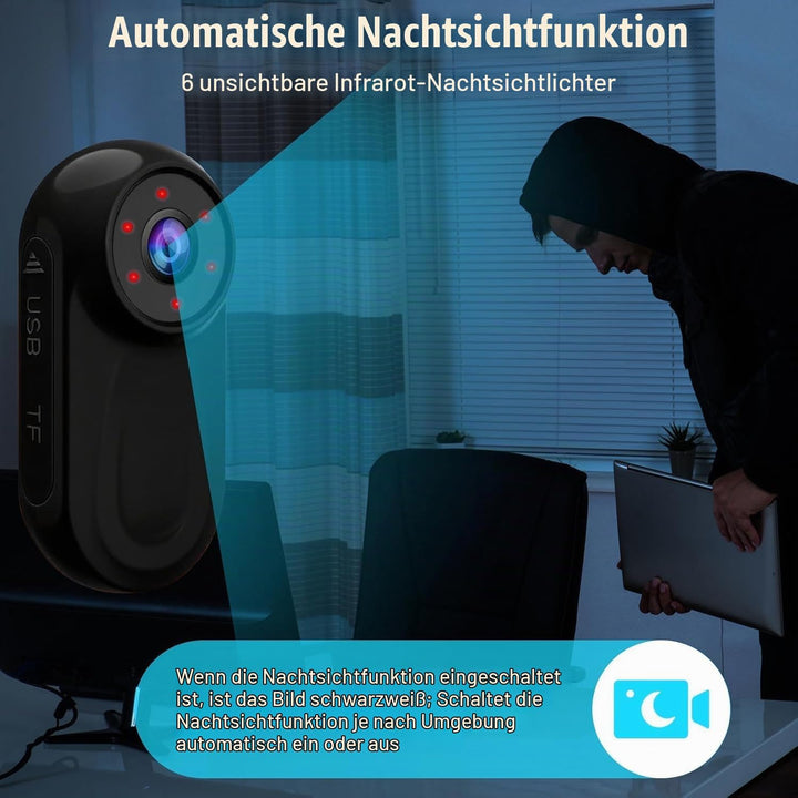 OBEST Mini Action Cam Nachtsicht 360 Action Kamera Bodycam mit 0,85 Display, 1080P Vlog POV Camera M