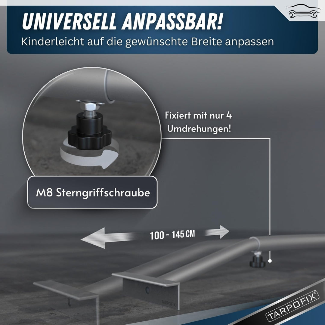 Tarpofix® Anhänger Planenbügel Flachplanenbügel 100-145 cm (1-4er Set) - Universell anpassbare Anhän