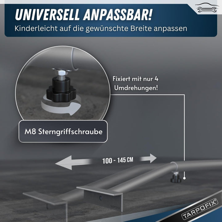 Tarpofix® Anhänger Planenbügel Flachplanenbügel 100-145 cm (1-4er Set) - Universell anpassbare Anhän