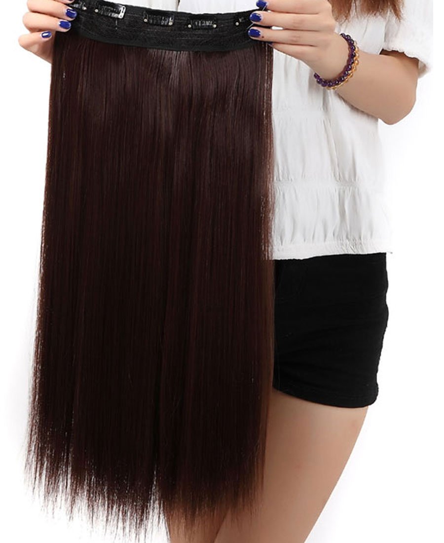 SEGO 58cm Haarteil Clip in Extensions 1 Tresse 5 Clips Haarverlängerung Human Hair wie Echthaar Glat