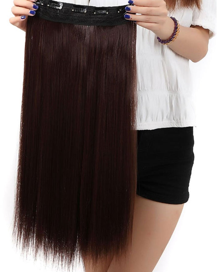 SEGO 58cm Haarteil Clip in Extensions 1 Tresse 5 Clips Haarverlängerung Human Hair wie Echthaar Glat