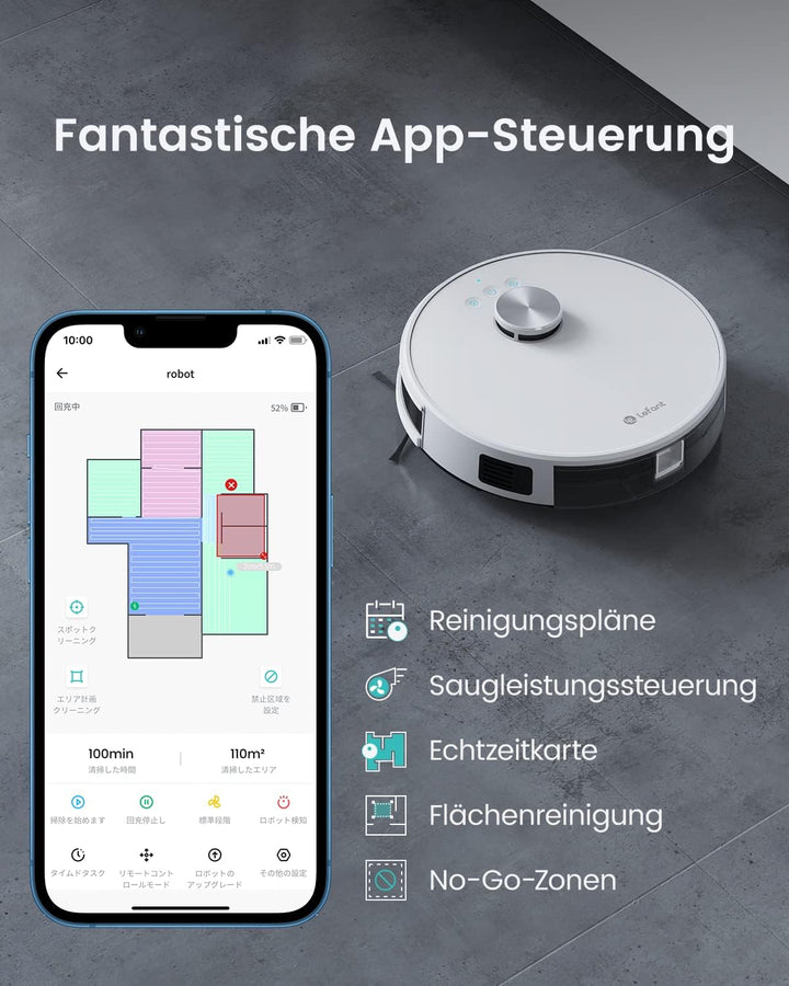 Lefant M1 Saugroboter mit Wischfunktion, Mehrstufiges Mapping mit No-Go-Zonen, 5500Pa Staubsauger Ro