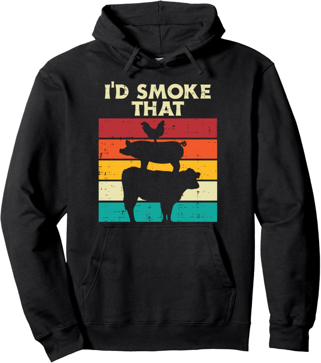 Id Smoke That Chicken Pork Beef Retro Meat Smoking Bbq Grill Pullover Hoodie