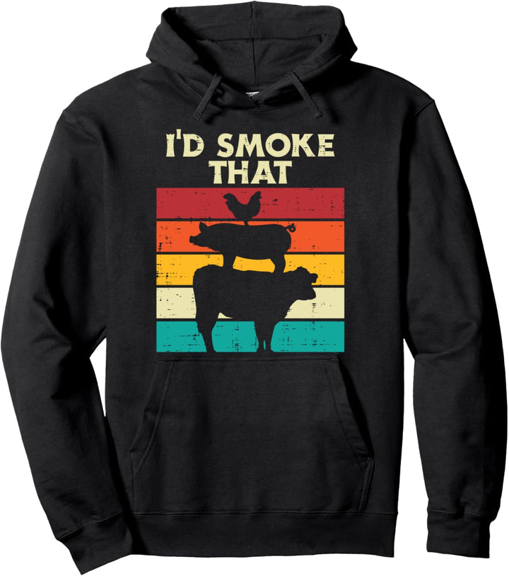 Id Smoke That Chicken Pork Beef Retro Meat Smoking Bbq Grill Pullover Hoodie