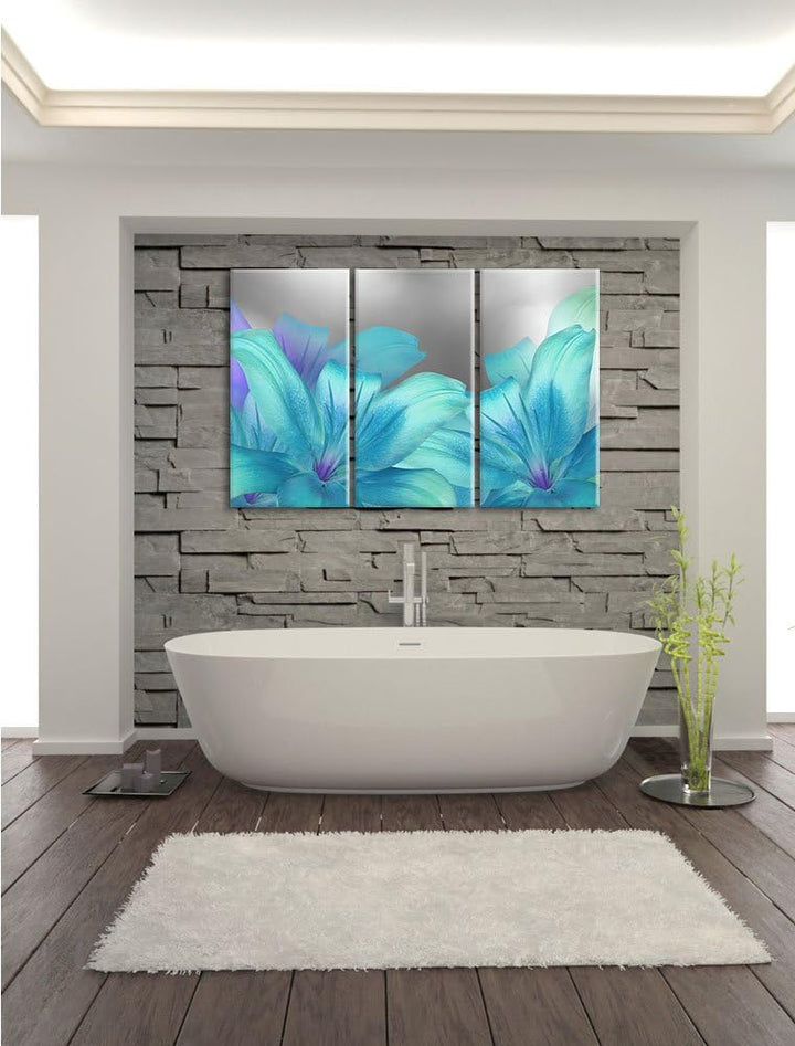 Pixxprint türkise Lilien als Leinwandbild | Grösse: 3 Teilig (120x80) | Wandbild| Kunstdruck | ferti