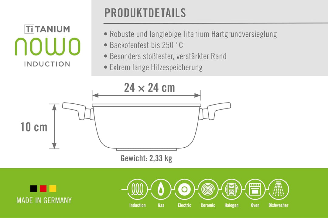 Woll Induktion Nowo Titanium Guss-Kasserolle viereckig-Induktiv, 24 x 24 cm, 10 cm hoch, 4.0 Liter,