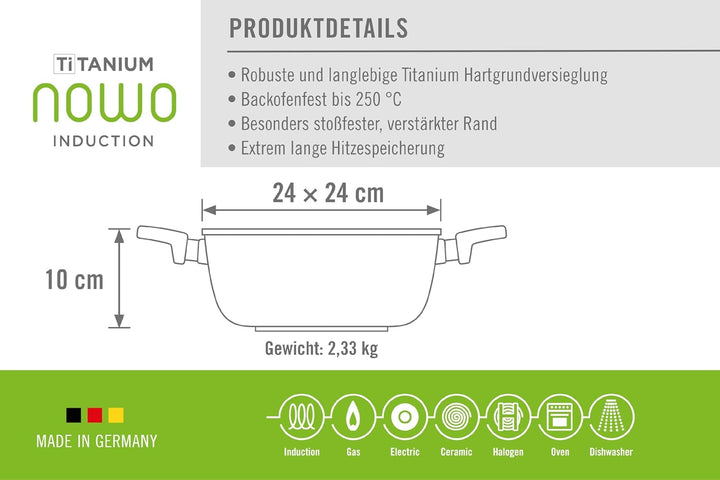 Woll Induktion Nowo Titanium Guss-Kasserolle viereckig-Induktiv, 24 x 24 cm, 10 cm hoch, 4.0 Liter,
