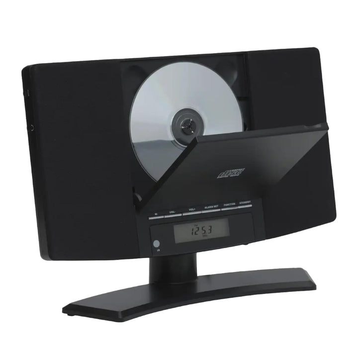 Denver Musik-Center (vertikaler CD-Player mit LCD-Display, AUX-In, Wandhalterung, Weckerradio) schwa