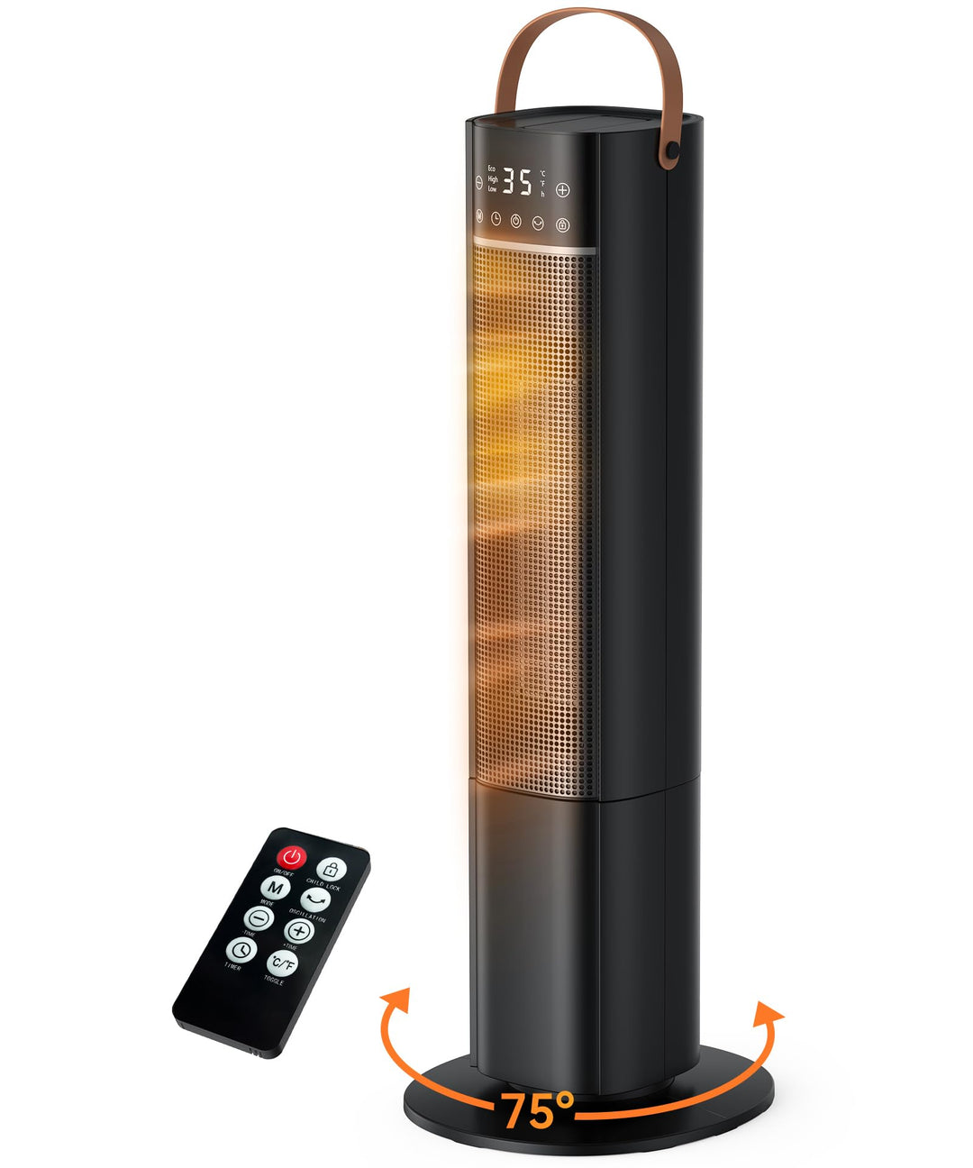 Heizlüfter Energiesparend, 2000W PTC Keramik Heizlüfter, 75° Oszillierend Elektroheizung mit Thermos