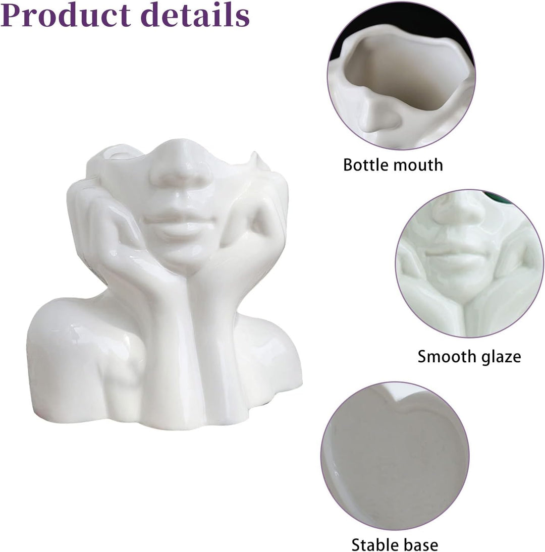 CDIYTOOL Keramik-Gesichtsvase, grosse Grösse, weisse Blumenvase für Dekor, weibliche Form Kopf Halbk