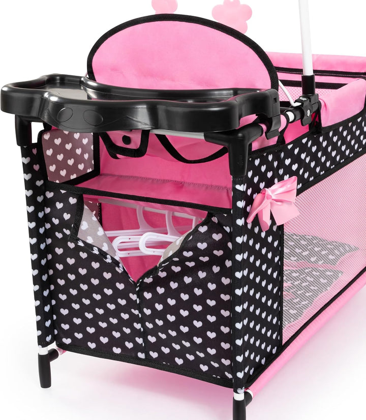 Bayer Design 62660AA Puppenbett mit Schrank, Sitz, Mobile, Ablage, Bettdecke, Kissen, schwarz, rosa,