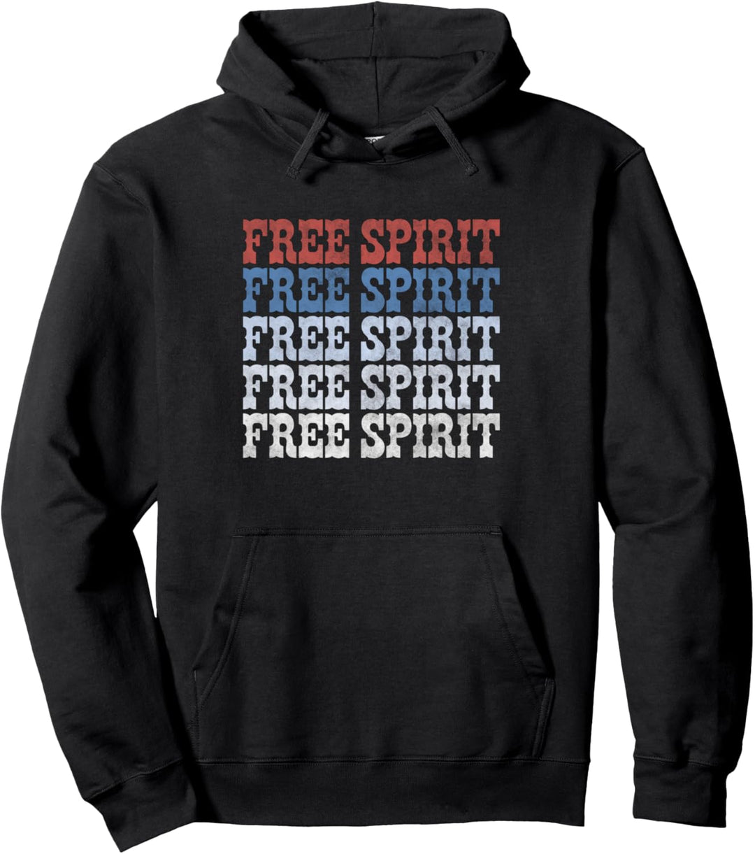 Americana Free Spirit Red White and Blue Text Pullover Hoodie